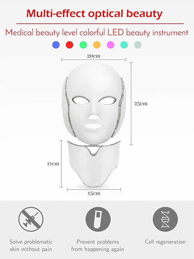 Máscara LED Facial 7 Colores - Fototerapia Antienvejecimiento