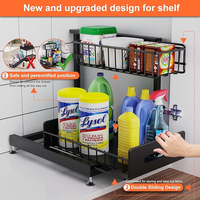 Organizador de Cocina Bajo Fregadero con 2 Niveles Deslizables