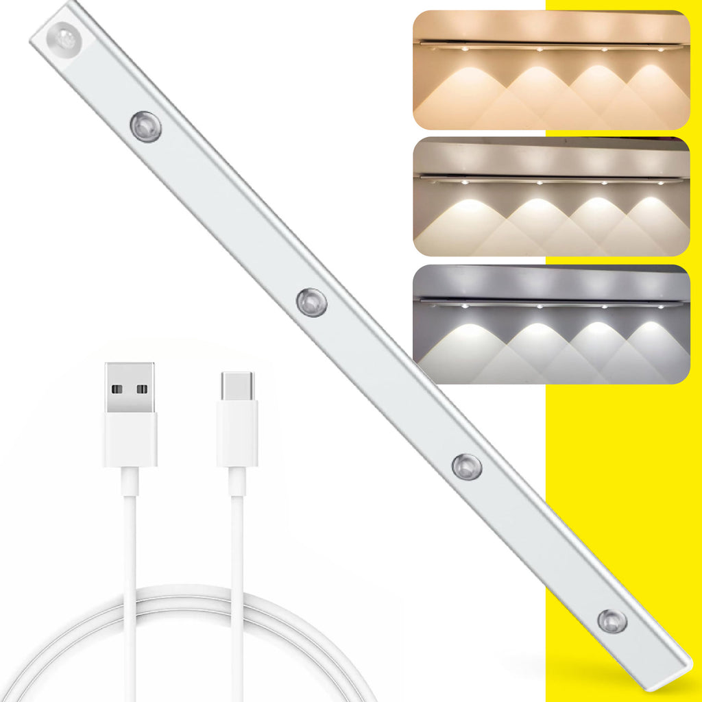Luz 4 LED para Gabinete con Sensor de Movimiento - 3 Temperaturas de Color - USB Recargable