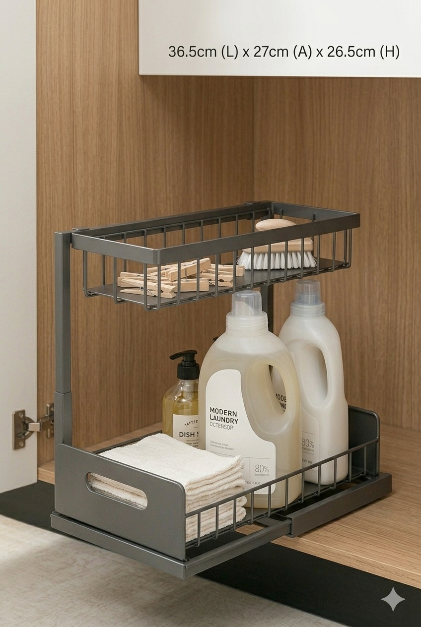 Organizador de Cocina Bajo Fregadero Pull-Out con 2 Niveles - 50 Lbs