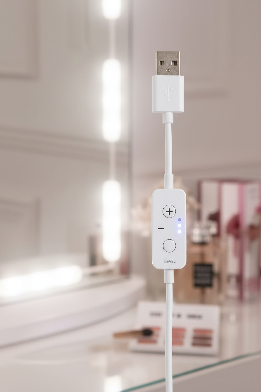 Close-up del cable USB y regulador de intensidad