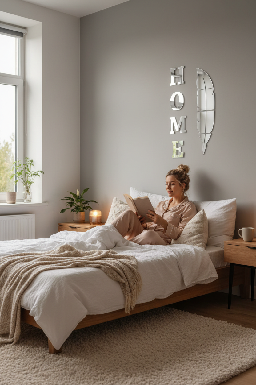 Espejo Decorativo Adhesivo HOME con Pluma