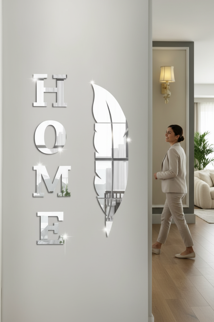 Espejo Decorativo Adhesivo HOME con Pluma
