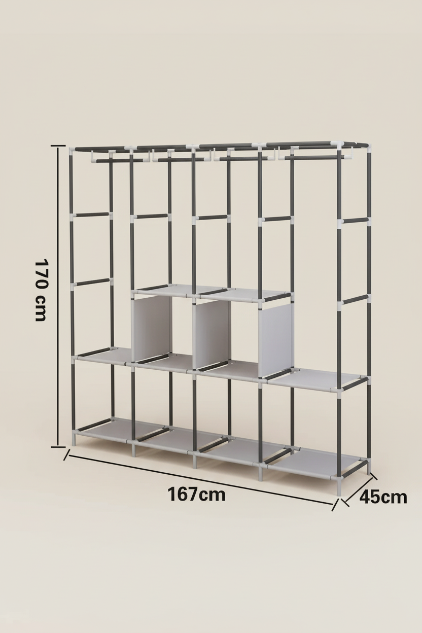 Estructura de acero del closet con dimensiones