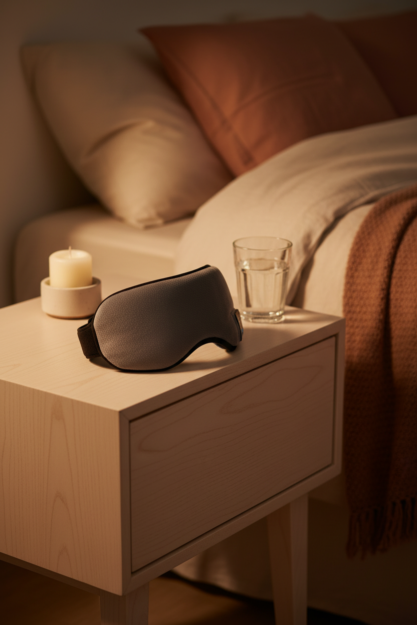 Antifaz bluetooth en mesa de noche con vela