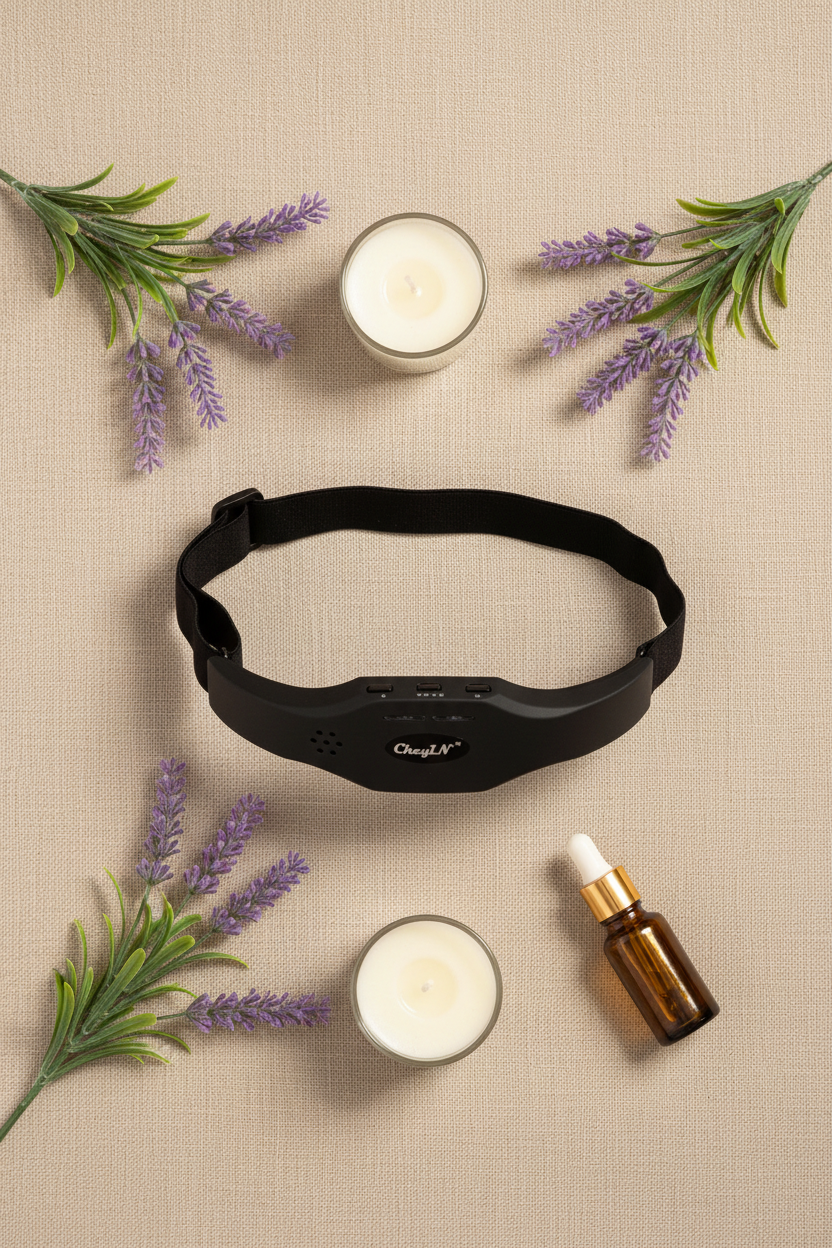 Flat lay wellness masajeador de cabeza con accesorios spa