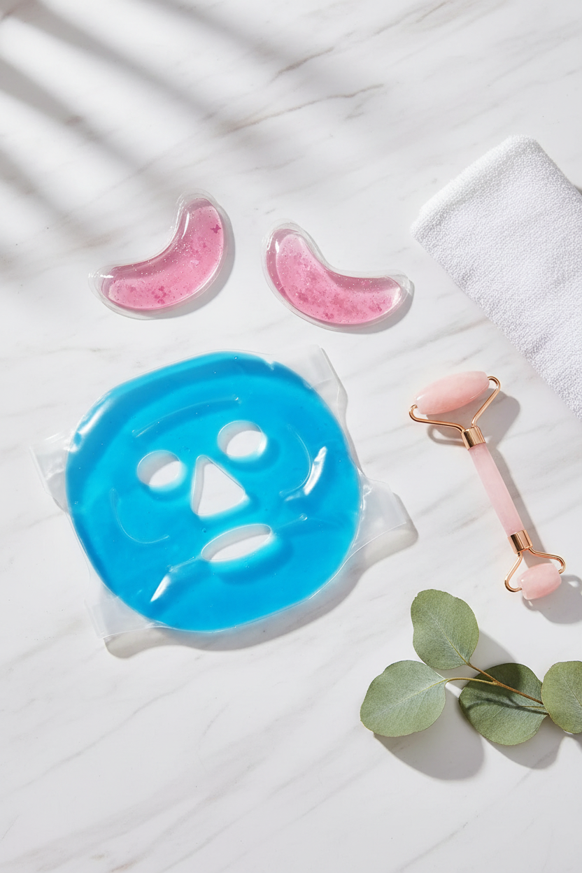 Mascarilla gel y parches ojos en mármol con accesorios skincare