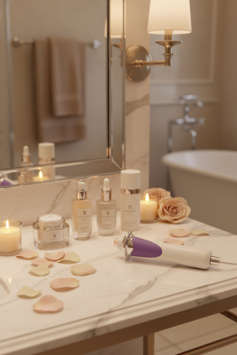 Vanity lifestyle con dispositivo real Derma Wand – Tusset