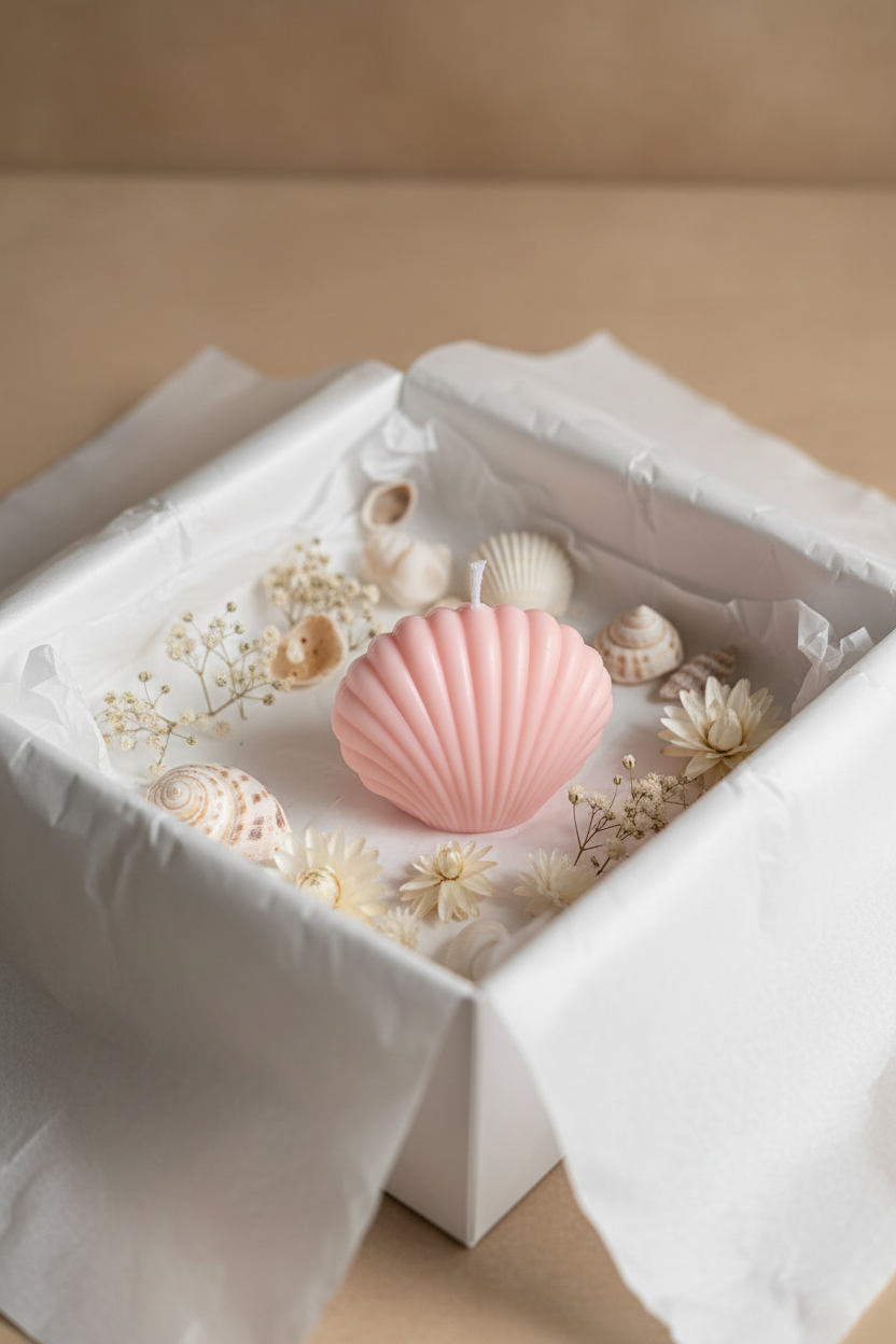 Vela aromática concha marina individual en caja de regalo