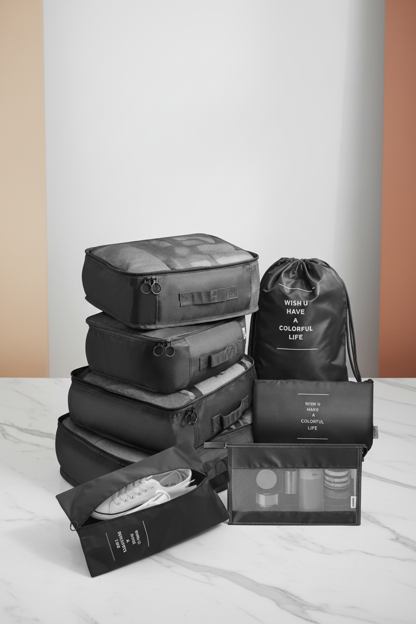 Set de 8 piezas organizadores de viaje negros