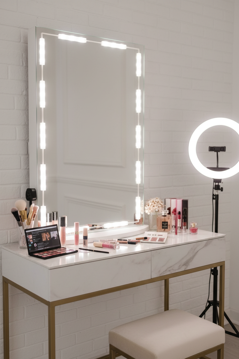 Tocador moderno con luces LED instaladas