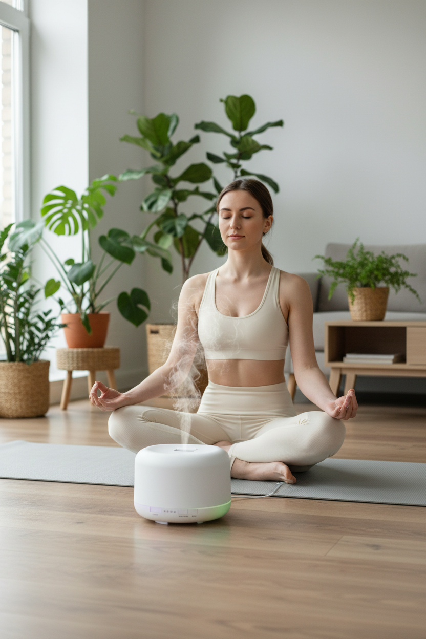 Yoga con difusor aromas